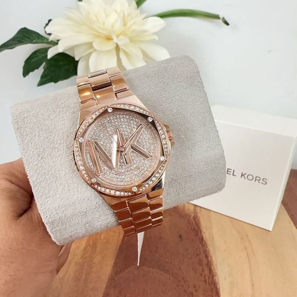 Michael Kors Lennox Three-Hand Rose Gold-Tone Stainless Steel Watch - Picture 3 of 9